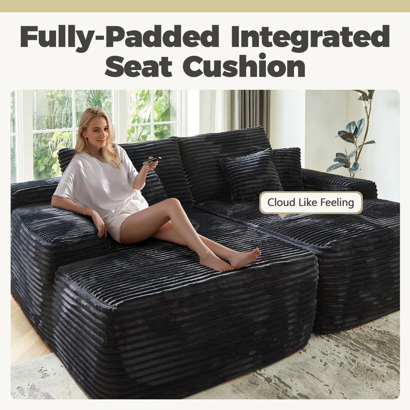 Modern Cloud Sofa, Boneless Sleep Sofa, Modular Design Segmented Sofa Bed, Luxurious Corduroy Cover, No Assembly Required, Suitable for Living Room Use, Comes with 6 Pillows, Oversized Comfortable Black Sofa Sofa Bed