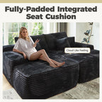 Modern Cloud Sofa, Boneless Sleep Sofa, Modular Design Segmented Sofa Bed, Luxurious Corduroy Cover, No Assembly Required, Suitable for Living Room Use, Comes with 6 Pillows, Oversized Comfortable Black Sofa Sofa Bed