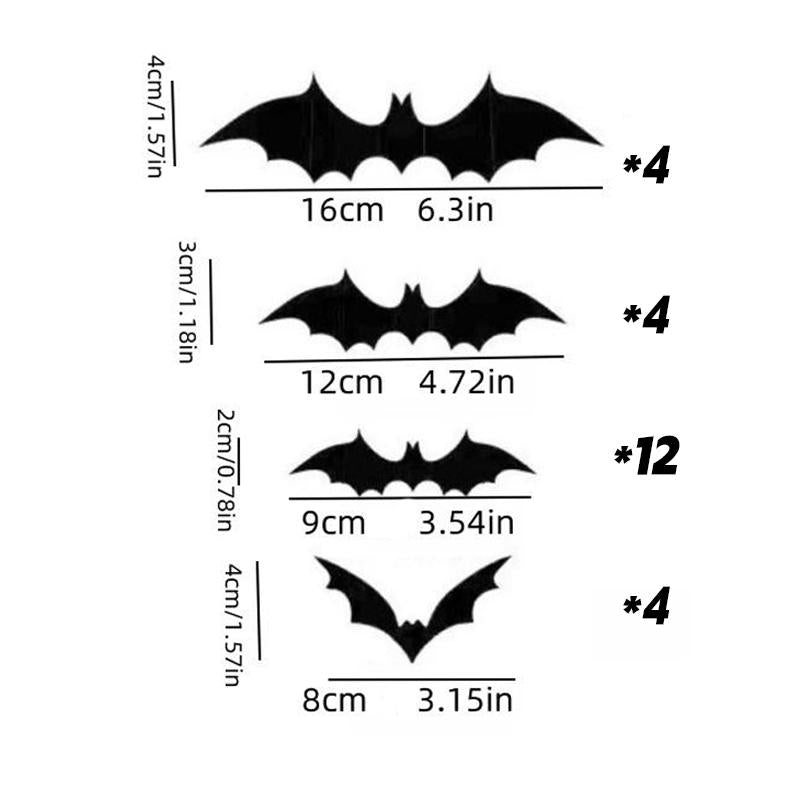 LED Light Bat Decorations - 12-24-36 Pack Lighted 3D Bat Stickers Assorted Sizes for Halloween Party Bedroom Window Decorations Indoor Outdoor Home Decals