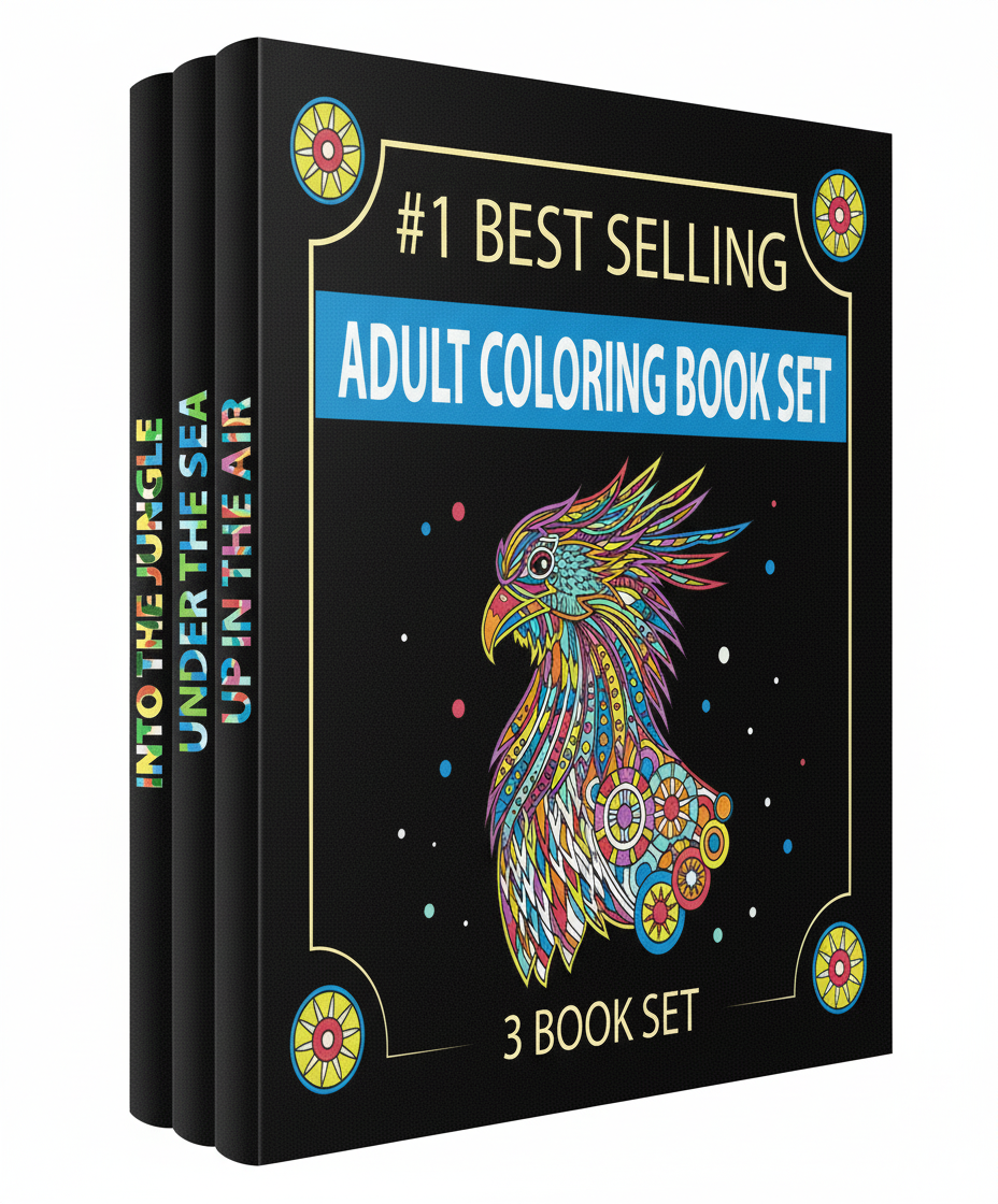 Adult Coloring Books Set.Three Books! Designs from the Sky, Land & Sea