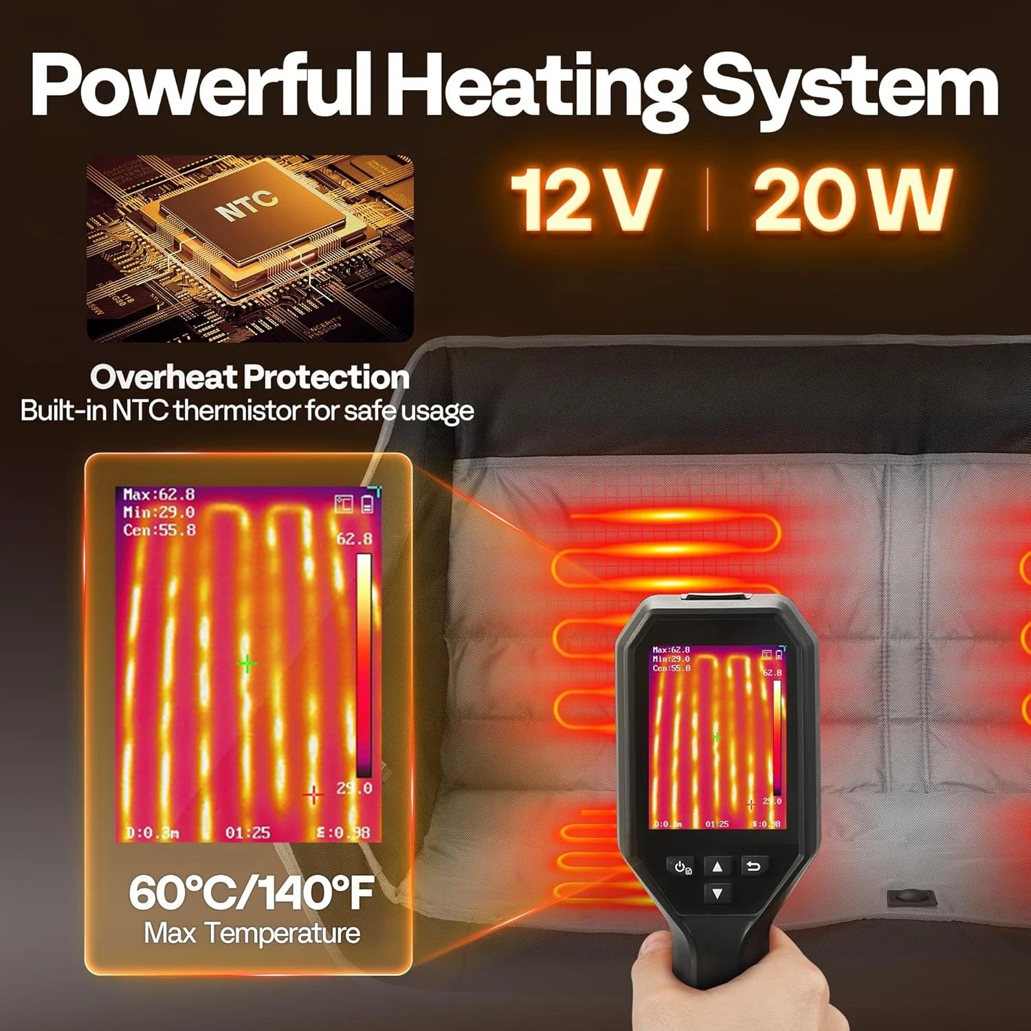 Heated Double Camping Chair, with 2*20,000 Mah Power Bank and 12V 20W PD Fast Charging Type C Port, 3 Levels Heating, NTC Overheat Protection System