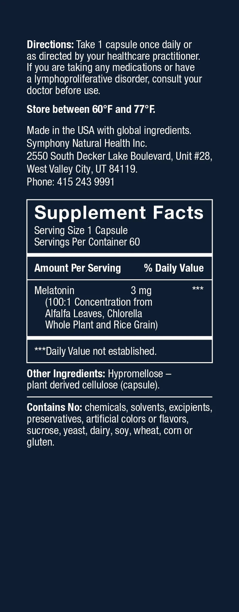 3Mg - the Only Natural Plant Melatonin Natural Sleep Cycle, Body Clock and Circadian Rhythm Support for Jet Lag, 60 Vegan Capsules - 2-Pack (120 Day Supply)