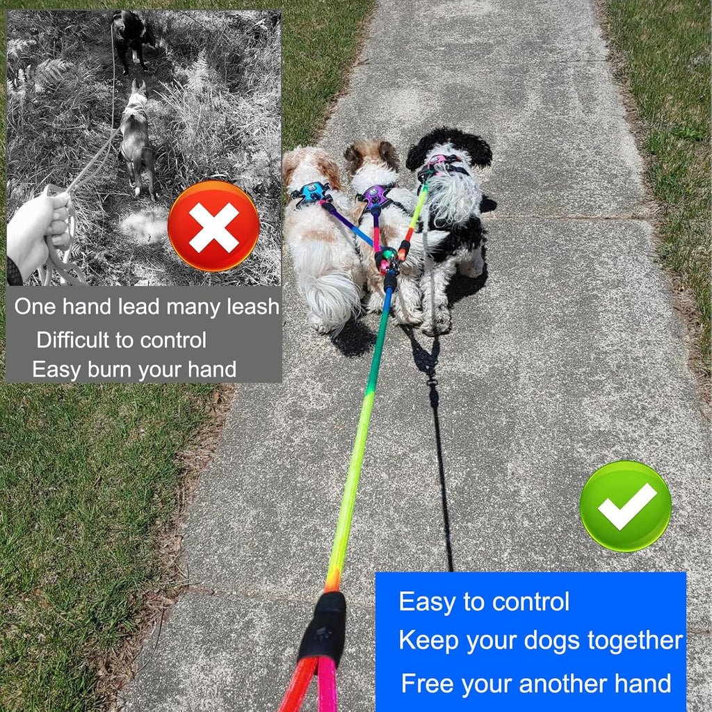 Heavy Duty 3 Dog Leash No Tangle Detachable 360° Swivel Device Multiple Dog Leash with Padded Handle for Two/Three Pets