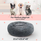 24" Calming Dog Bed for Medium Small Dogs, Donut Plush Pet Bed, Anti-Anxiety Cuddler Cozy Soft Cat Bed