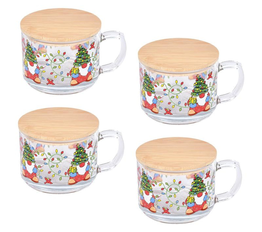 "The Cozy Ritual" - Set of 4 Glass Mugs with Wooden Lids ☕