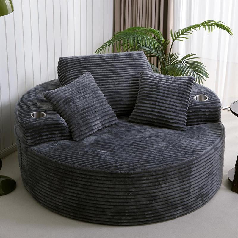 LIKIMIO 49" Oversized Chaise Lounge Sofa Bed with 2 Cup Holders & Storage Pocket - Plush Corduroy Upholstered, No Assembly Cloud Couch for Living Room, Bedroom, or Reading Nook