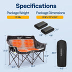 Heated Double Camping Chair, with 2*20,000 Mah Power Bank and 12V 20W PD Fast Charging Type C Port, 3 Levels Heating, NTC Overheat Protection System