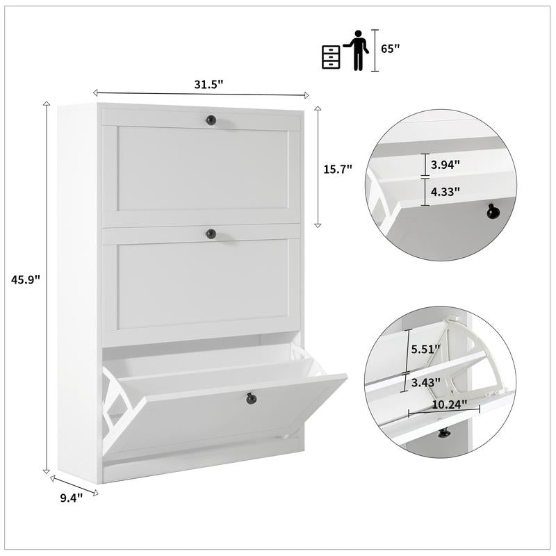 VOWNER Shoe Cabinet with 3 Flip Drawers for Entryway, Shoe Storage Cabinet Shoe Rack for Hallway, Living Room,Bedroom