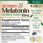Melatonin 10 Mg Fast Dissolve, Melatonin Supplements for Restful Sleep, Natural Sleep Support Supplement for Adults, Extra Strength Strawberry-Flavored Tablets, Sugar Free, 240 Tablets 120 Day Supply