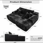 Modern Cloud Sofa, Boneless Sleep Sofa, Modular Design Segmented Sofa Bed, Luxurious Corduroy Cover, No Assembly Required, Suitable for Living Room Use, Comes with 6 Pillows, Oversized Comfortable Black Sofa Sofa Bed