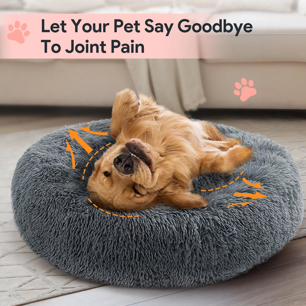 24" Calming Dog Bed for Medium Small Dogs, Donut Plush Pet Bed, Anti-Anxiety Cuddler Cozy Soft Cat Bed