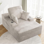 LIKIMIO 49" Oversized Chaise Lounge Sofa Bed with 2 Cup Holders & Storage Pocket - Plush Corduroy Upholstered, No Assembly Cloud Couch for Living Room, Bedroom, or Reading Nook