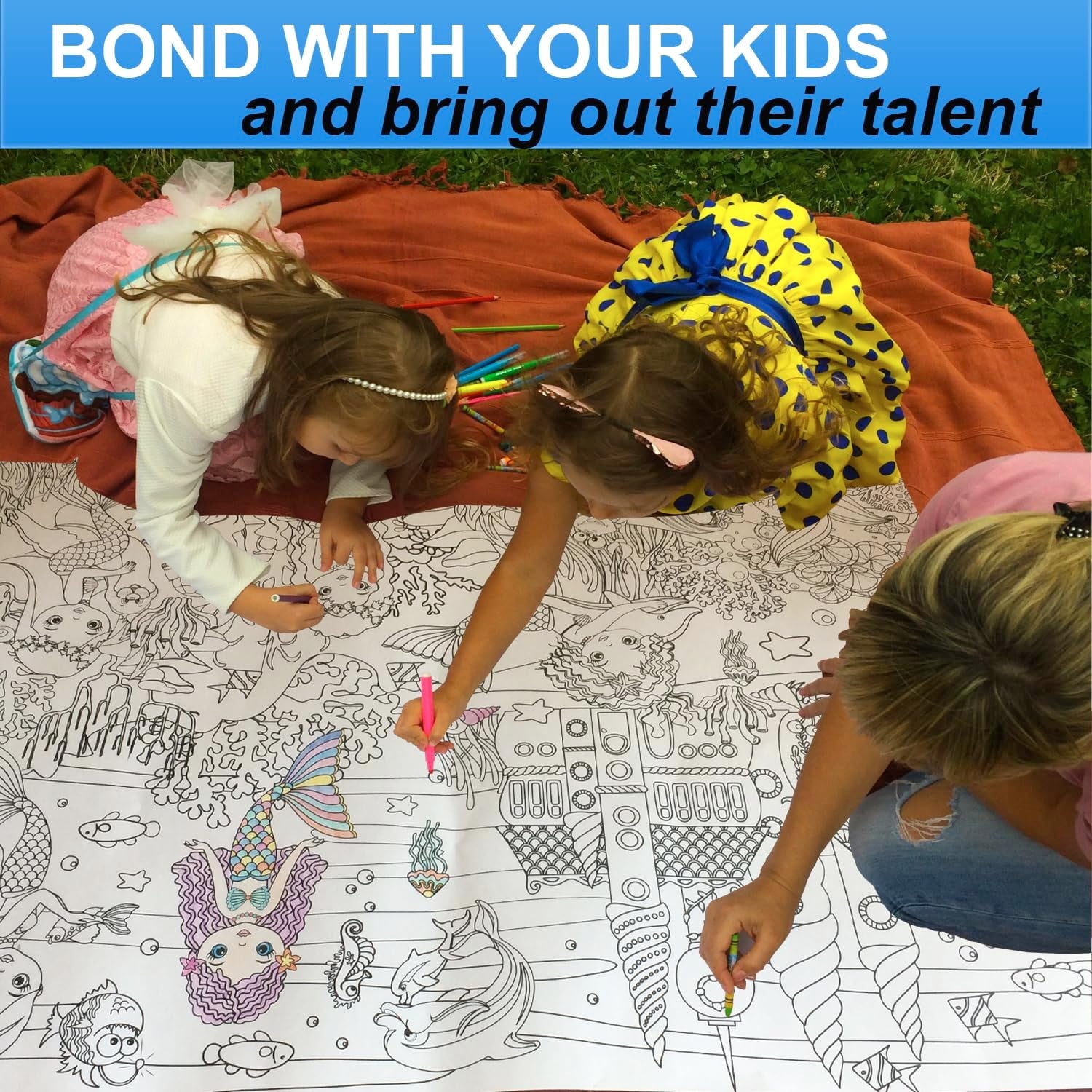 , Giant Coloring Poster - Mermaid Large Wall Pages - Fun Kids Art Project Activities - Jumbo Coloring Sheets Books for Girls - Huge Posters to Color - Big Floor Size 38.5”X26.7”