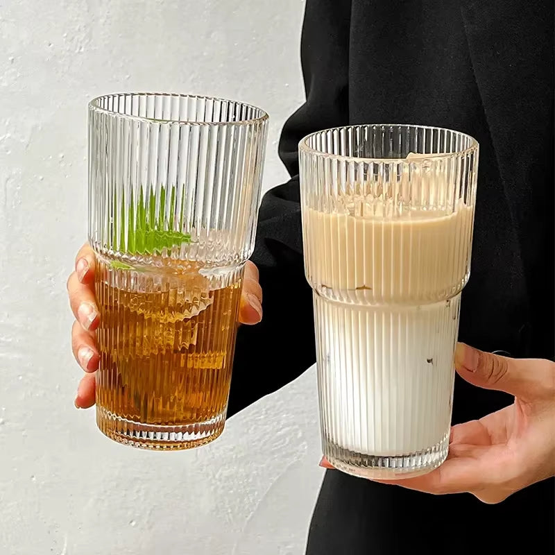 Striped Glass Tumbler with Lid & Straw ✨