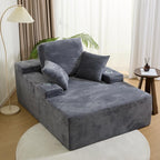 LIKIMIO 49" Oversized Chaise Lounge Sofa Bed with 2 Cup Holders & Storage Pocket - Plush Corduroy Upholstered, No Assembly Cloud Couch for Living Room, Bedroom, or Reading Nook