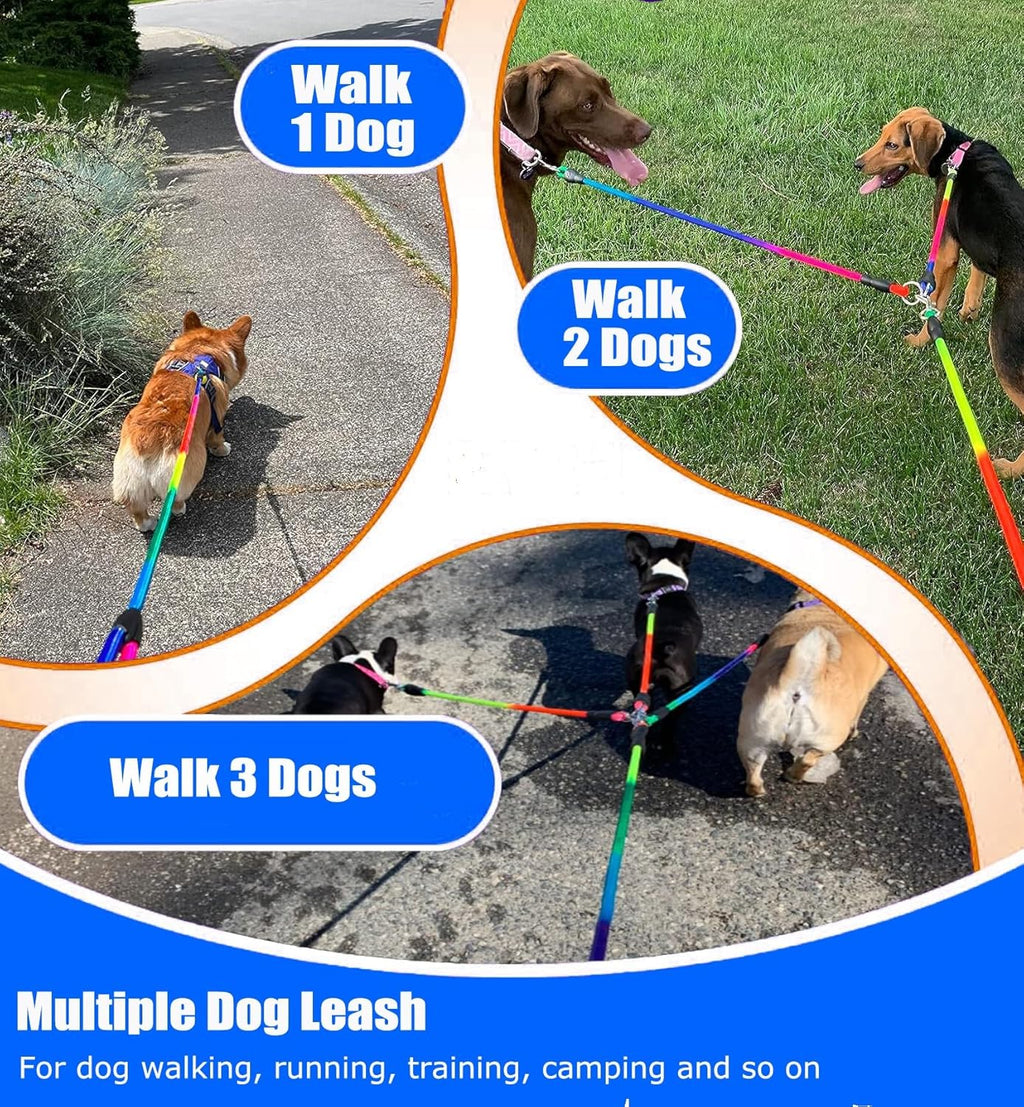 Heavy Duty 3 Dog Leash No Tangle Detachable 360° Swivel Device Multiple Dog Leash with Padded Handle for Two/Three Pets