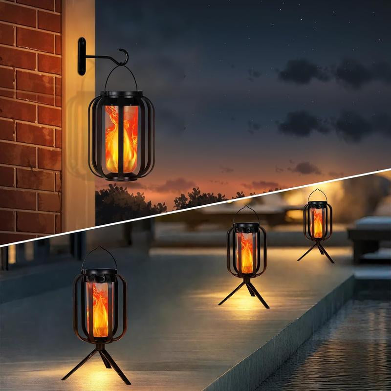 【Bougerv 9-Inch Solar Lantern Outdoor Light with Base】 - Waterproof Flickering Flame Effect for Patio, Garden, and Room Decoration | 6.3X4.7X3.3 Inches | Energy Efficient Monocrystalline Silicon Panels | 8-12 Hours Operation Time