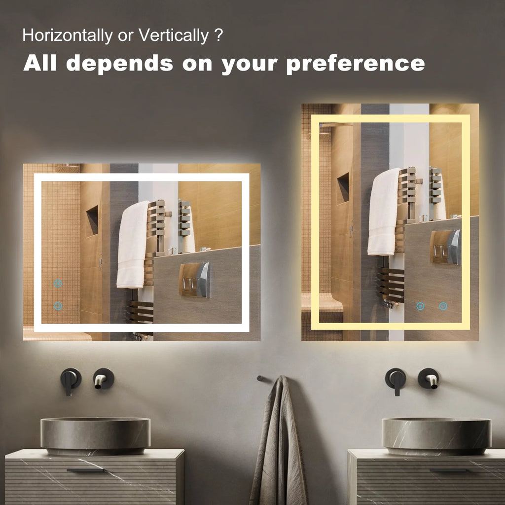 Modern LED Rectangle Bathroom Mirror, 24 X 32 Inch, Waterproof, Vertical & Horizontal