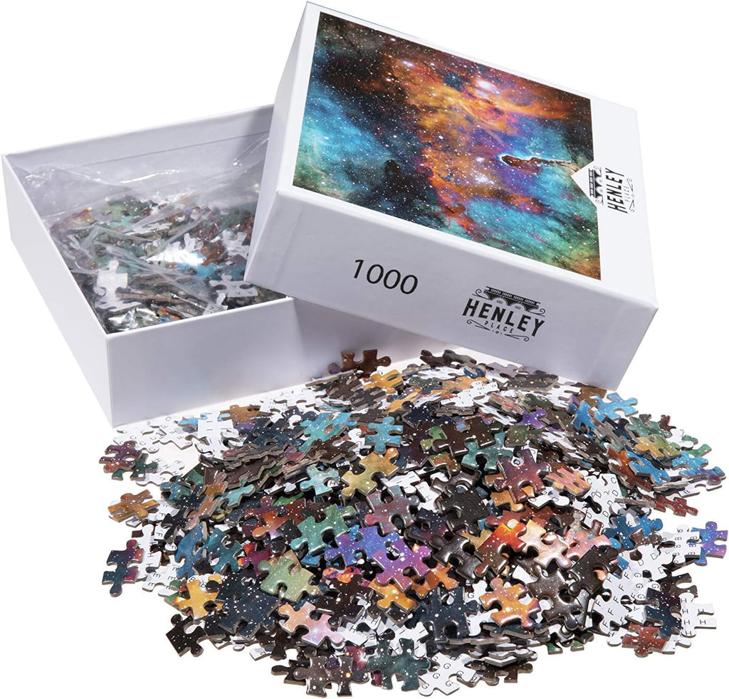 Henley Place Space Puzzle - 1000 Piece Deepspace Puzzle for Adults, Outerspace Jigsaw with Fun Fact & Reference Poster, NASA Nebula Illustration 20X27 Inches
