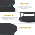 round Coffee Table, 36" Rustic Wooden Surface Top & Sturdy Metal Legs Industrial Sofa Table for Living Room Modern Design Home Furniture with Storage Open Shelf (Black Oak)