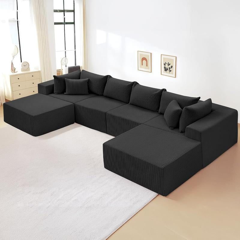Oversize 131” L Shaped Modular Sectional Sofa Cloud Couches for Living Room,No Assembly Corduroy Convertible Sleeper Sofa Bed,Compression Memory Foam
