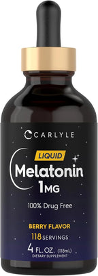 Melatonin Liquid 1Mg | 4 Oz Supplement for Men and Women | Berry Flavor | Vegetarian | by