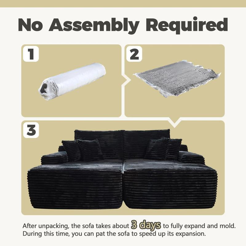 Modern Cloud Sofa, Boneless Sleep Sofa, Modular Design Segmented Sofa Bed, Luxurious Corduroy Cover, No Assembly Required, Suitable for Living Room Use, Comes with 6 Pillows, Oversized Comfortable Black Sofa Sofa Bed