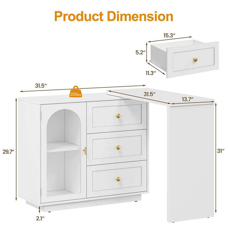 Royalcraft Makeup Vanity Desk, Large Extendable Corner Vanity Makeup Table with 3 Drawers, Modern Dressing Table for Bedroom, White Makeup Vanity without Mirror