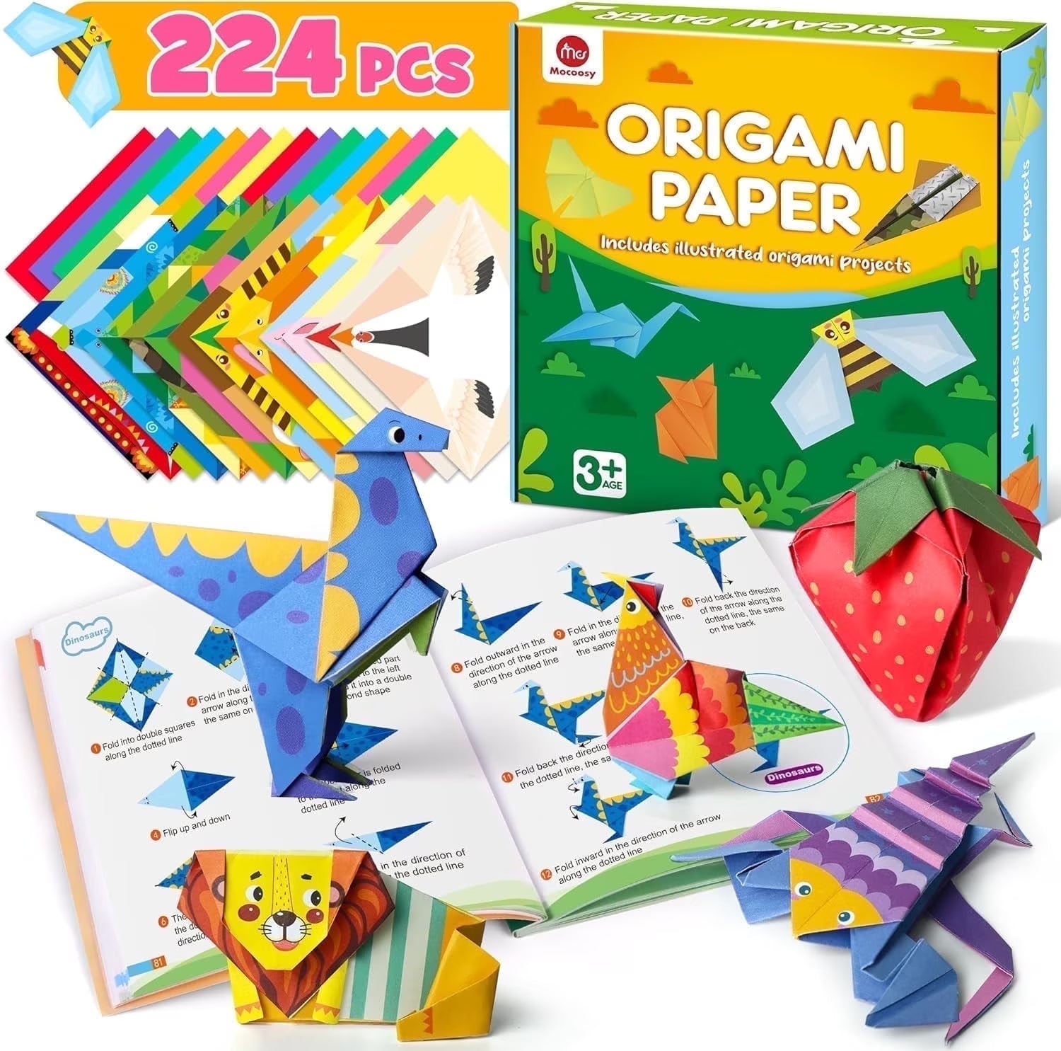 Origami Paper 224 Sheets Origami Kit for Kids Ages 8-12, Square Craft Paper Color Folding Paper Set with Guiding Book for Easy DIY Art and Craft Projects Best Craft Gifts for Kids