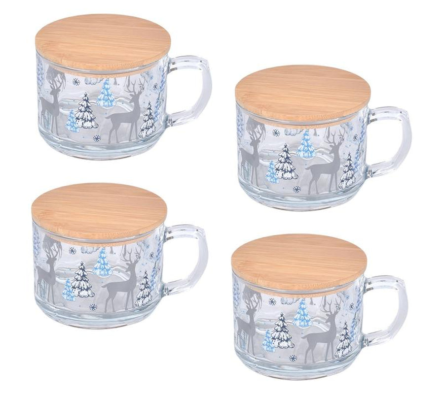 "The Cozy Ritual" - Set of 4 Glass Mugs with Wooden Lids ☕