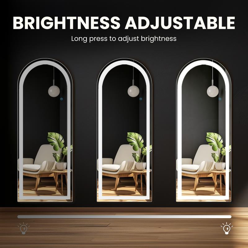 Floor Mirror Stand Mirror Full Length with LED Lights, Floor Mirror Dimming & 3 Color Lighting