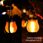 Solar Flame Lamp Rechargeable Hanging Courtyard Decoration Garden Lantern Lighting Lamp with Hemp Rope Outdoor Camping Lamp