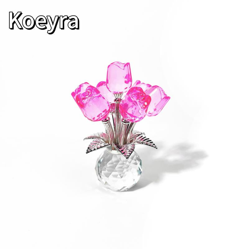 Crystal Rose Flower Design Ornament, 1 Count Creative Rose Flower Statue, Decorative Flower for Home Living Room Bedroom Office, Lifelike Flower, Vibrant Crystal Flowers