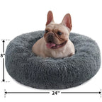 24" Calming Dog Bed for Medium Small Dogs, Donut Plush Pet Bed, Anti-Anxiety Cuddler Cozy Soft Cat Bed