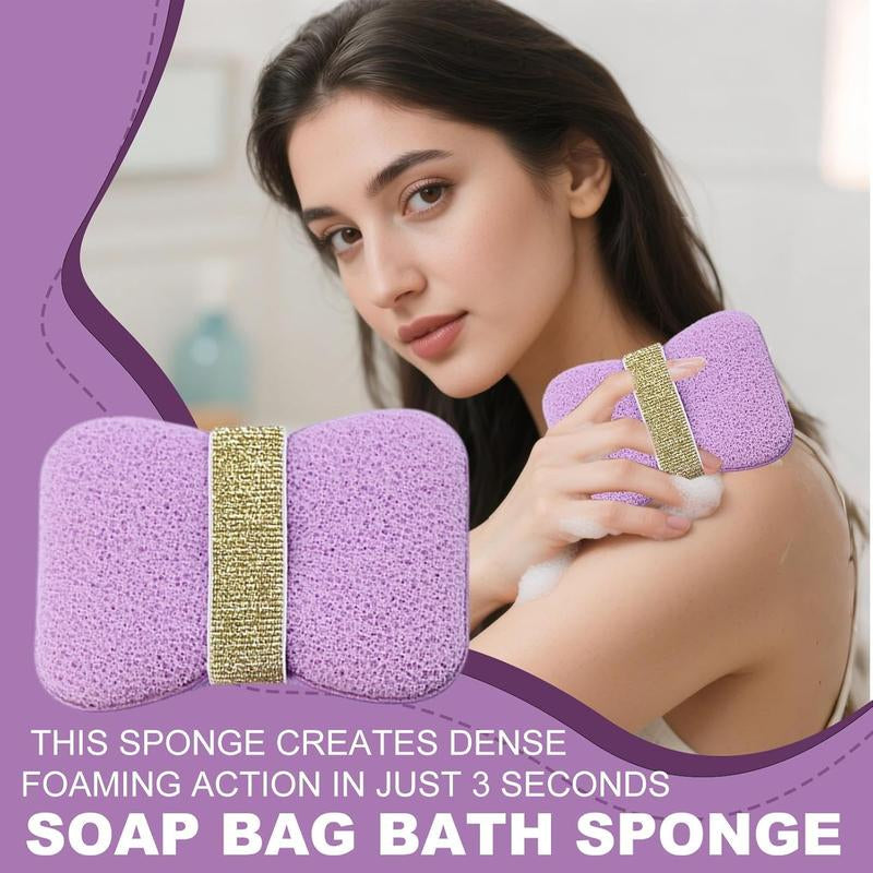 Buy 1 Get 1, Soap Bags with Exfoliating Shower Sponges — Deep Cleansing Foaming Soap Holder with Hand Strap, Body Scrub for Smooth Skin, Suitable for Men & Women, Perfect for Bath & Shower