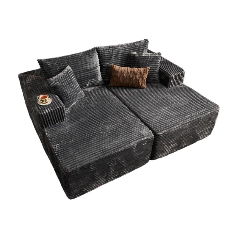 Modern Cloud Sofa, Boneless Sleep Sofa, Modular Design Segmented Sofa Bed, Luxurious Corduroy Cover, No Assembly Required, Suitable for Living Room Use, Comes with 6 Pillows, Oversized Comfortable Black Sofa Sofa Bed