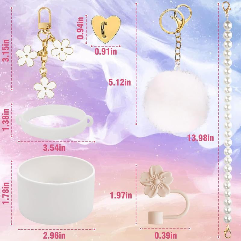 Compatible with Cup Accessories 40 Oz, 7 Count of -Grade Straw Cover, Chain, Bottle Boot, Rubber Cup Ring, Keychains, and Heart Hook, Gifts for Women