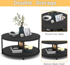 round Coffee Table, 36" Rustic Wooden Surface Top & Sturdy Metal Legs Industrial Sofa Table for Living Room Modern Design Home Furniture with Storage Open Shelf (Black Oak)