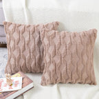 Set of 2 Soft Polyester Short Wool Velvet Decorative Throw Pillow Covers 26X26 Inch Light Brown Square Luxury Style Cushion Cases European Pillow Shell for Sofa Bedroom