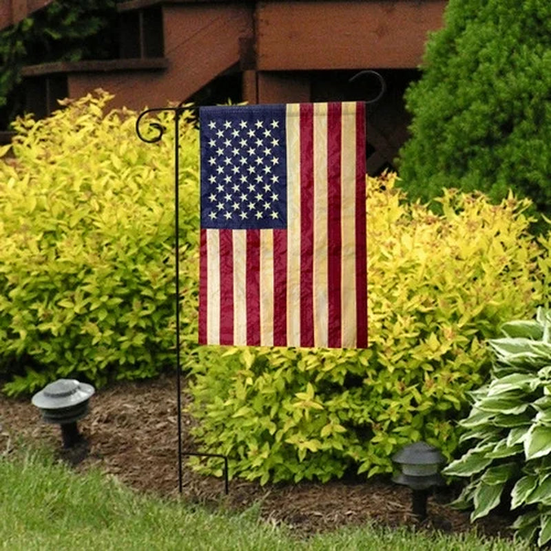 Tea Stained Embroidered American Flag Garden Flag