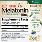 Melatonin 10 Mg Fast Dissolve, Melatonin Supplements for Restful Sleep, Natural Sleep Support Supplement for Adults, Extra Strength Strawberry-Flavored Tablets, Sugar Free, 240 Tablets 120 Day Supply